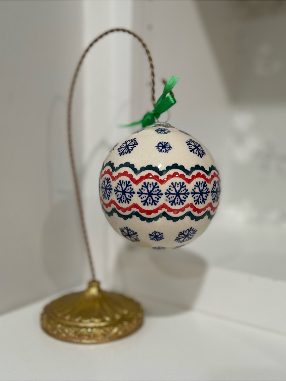 NIB Polish Pottery Christmas Ball Ornament Folk Art Cottagecore Rustic Farmhouse